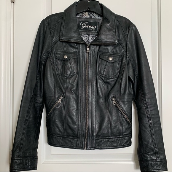 Guess Jackets & Blazers - Guess Womens collared leather moto jacket